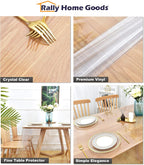 Indoor Outdoor Heavy Duty Premium Crystal Clear Vinyl Rectangular Tablecloth, Waterproof Wipeable Plastic Protector Cover for Tables 54 X 84 Inch, 6-8