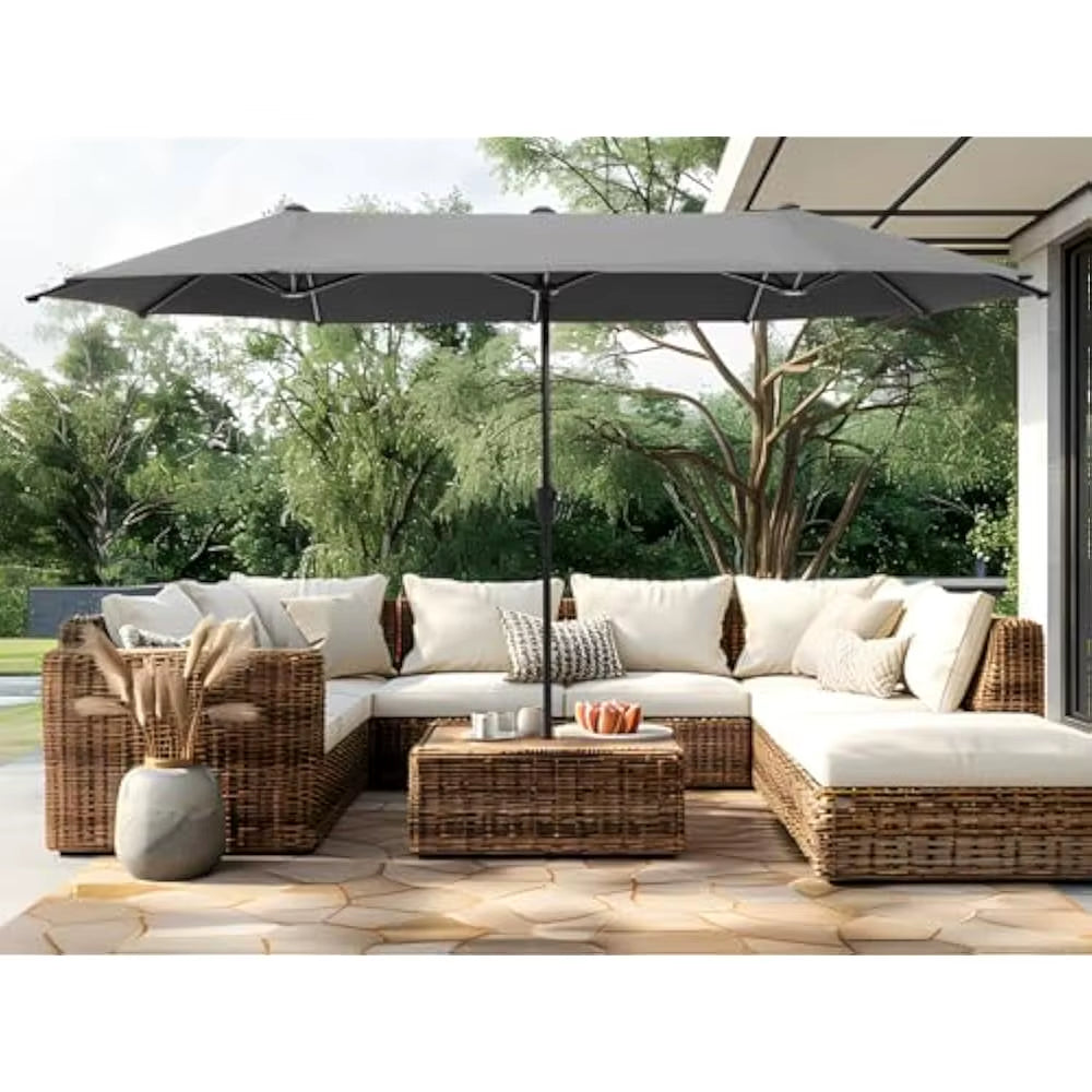 13 FT Patio Umbrella, Patio Umbrellas Double-Sided Twin Outdoor Market Umbrellas with Crank, Outdoor Patio Umbrella