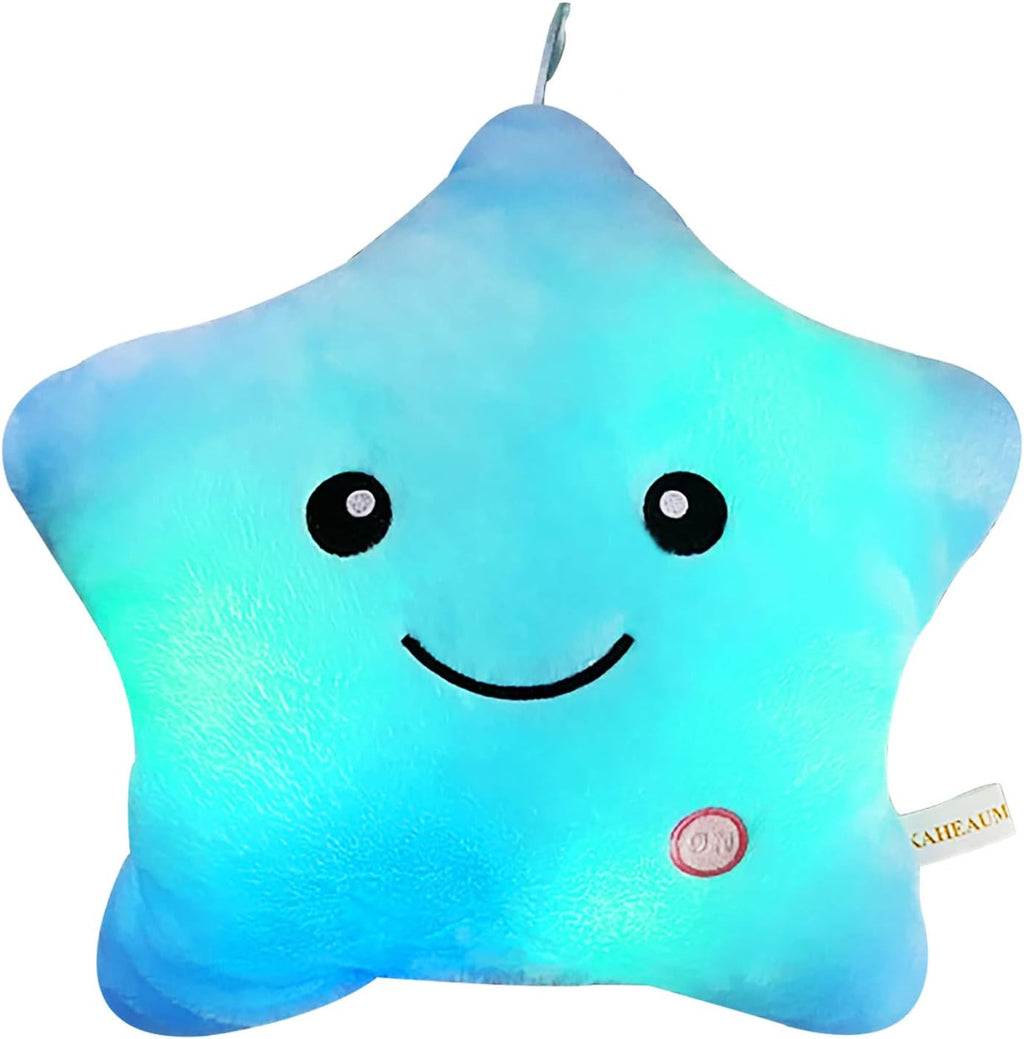 Cute LED Night Light up Throw Pillow Inserts Star Stuffed Animals Plush Toys for Kids Children’S Day Gift Son Daughter Girls Boys,Decorative Blue Throw Pillows for Couch,Sofa,Bed,Room,Office