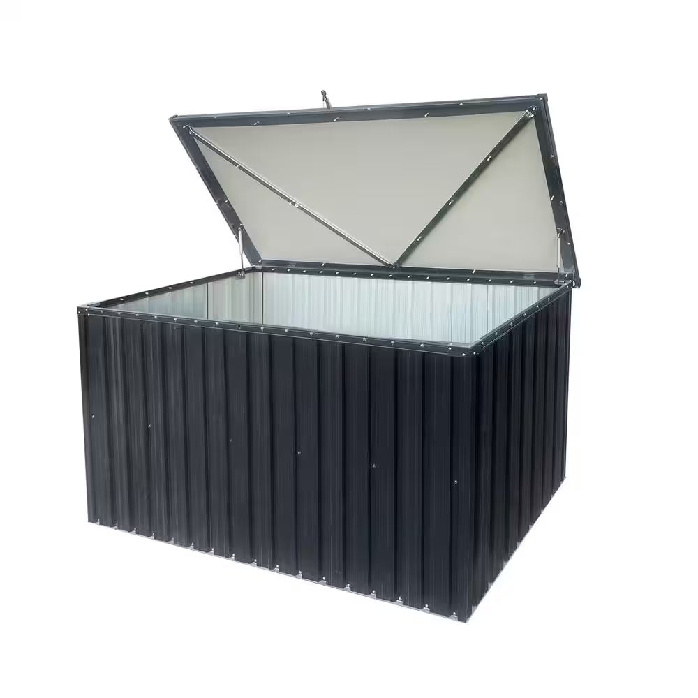 215 Gal. Black Metal Deck Box Waterproof for Large Patio Storage for Patio Furniture, Gardening Tools, Pool and Sports