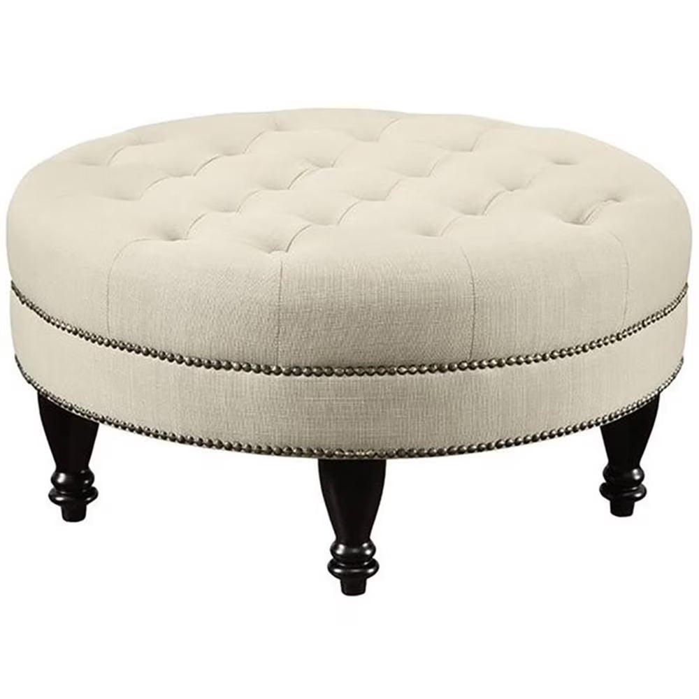 Elchin round Upholstered Tufted Ottoman Oatmeal