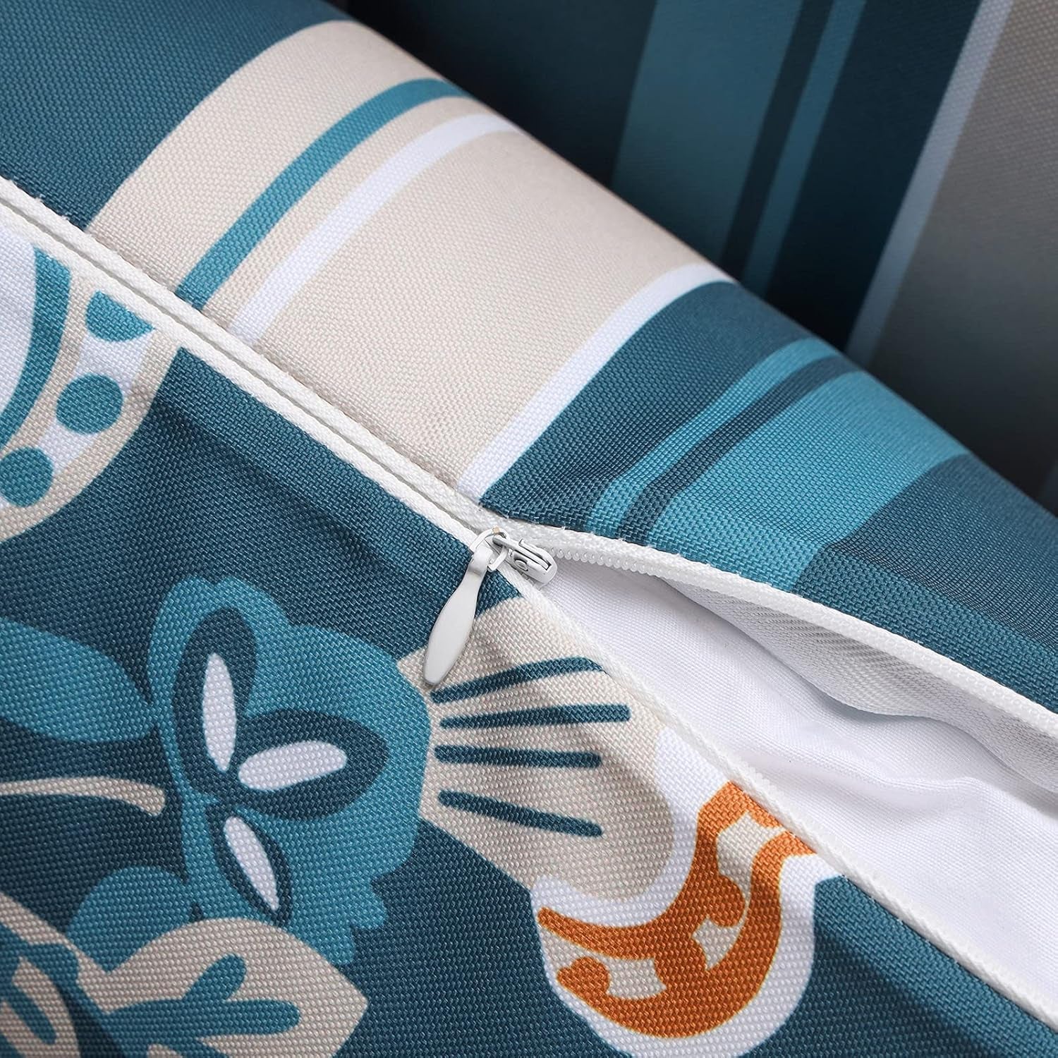 Pack of 2 Outdoor Indoor Throw Decorative Pillow Cover Floral Striped Waterproof Patio Pillows Cushion Case for Couch Tent Park, Dark Blue 18 X 18 Inches