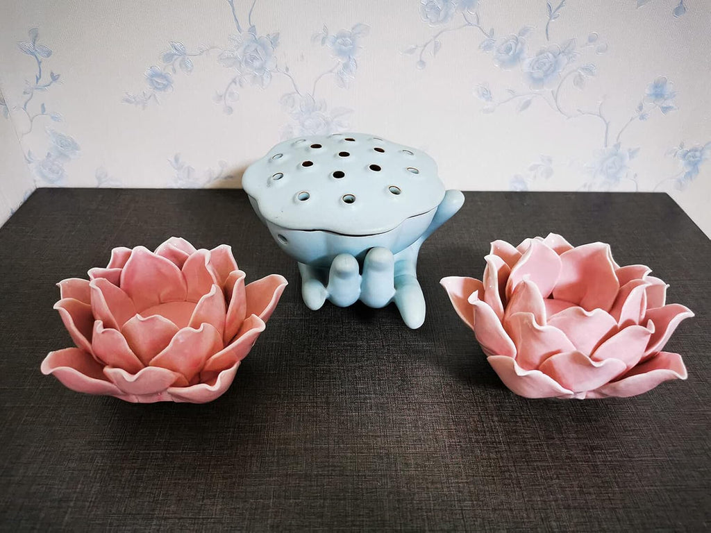 Pink Lotus Flower Candle Holder - Handmade Ceramic Lotus Tealight Candle Holders, Pink Lotus Candle Holders for Home Decoration, 1 Pack