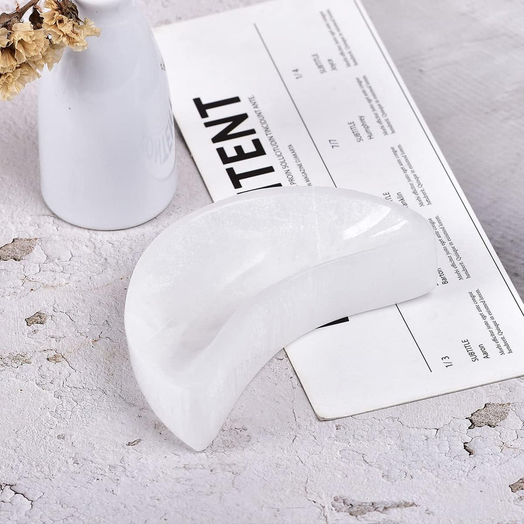 4 Inch Selenite Bowl Moon Shape Moroccan Selenite Crystal Charging Bowl for Healing, Recharging Crystals