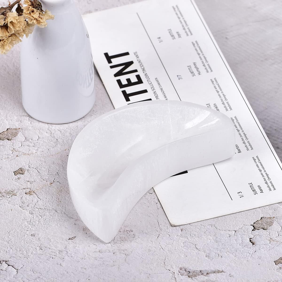 4 Inch Selenite Bowl Moon Shape Moroccan Selenite Crystal Charging Bowl for Healing, Recharging Crystals