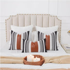 Farmhouse Throw Pillow Covers -Decorative Faux Leather Pillow Cases for Couch Sofa Livingroom Tribal Stripe Accent Cushion Cover 18X18 Inch (2, 18''X18'')