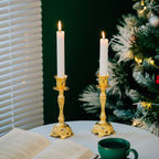 Gold Candlestick Holders Set of 2 Taper Candle Holders Deluxe Ornate Candle Holders for Shabbat Taper Candles, Candle Centerpiece, Wedding Candles, Christmas Candle 7.4Inch