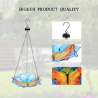 Hanging Outdoor Bird Bath - Glass Birdbath Butterfly Outdoor Bird Feeder for Garden Yard Decoration (Blue Flower Shape)