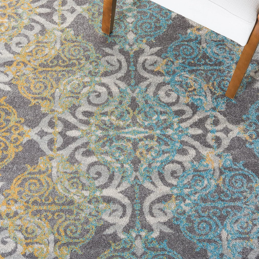 Evoke Collection Area Rug - 5'3" X 7'6", Grey & Ivory, Medallion Damask Design, Non-Shedding & Easy Care, Ideal for High Traffic Areas in Living Room, Bedroom (EVK230D)