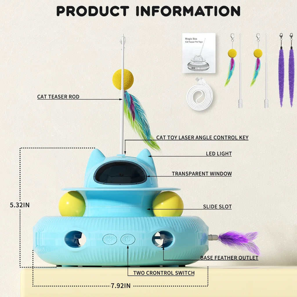 4 in 1 Interactive Cat Toys with USB Rechargeable,Smart Cat Feather Wand for Indoor Cats with Red Beam,Smart Interactive Electronic Exercise Kitten Toys,Exercise Cat Wand,Indoor Exercise Cat Kicker