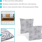Tufted Indoor and Outdoor Decorative Throw Pillows - 19-Inch Square Patio Cushions Set of 2 - Weather-Resistant Polyester - Gray Geometric
