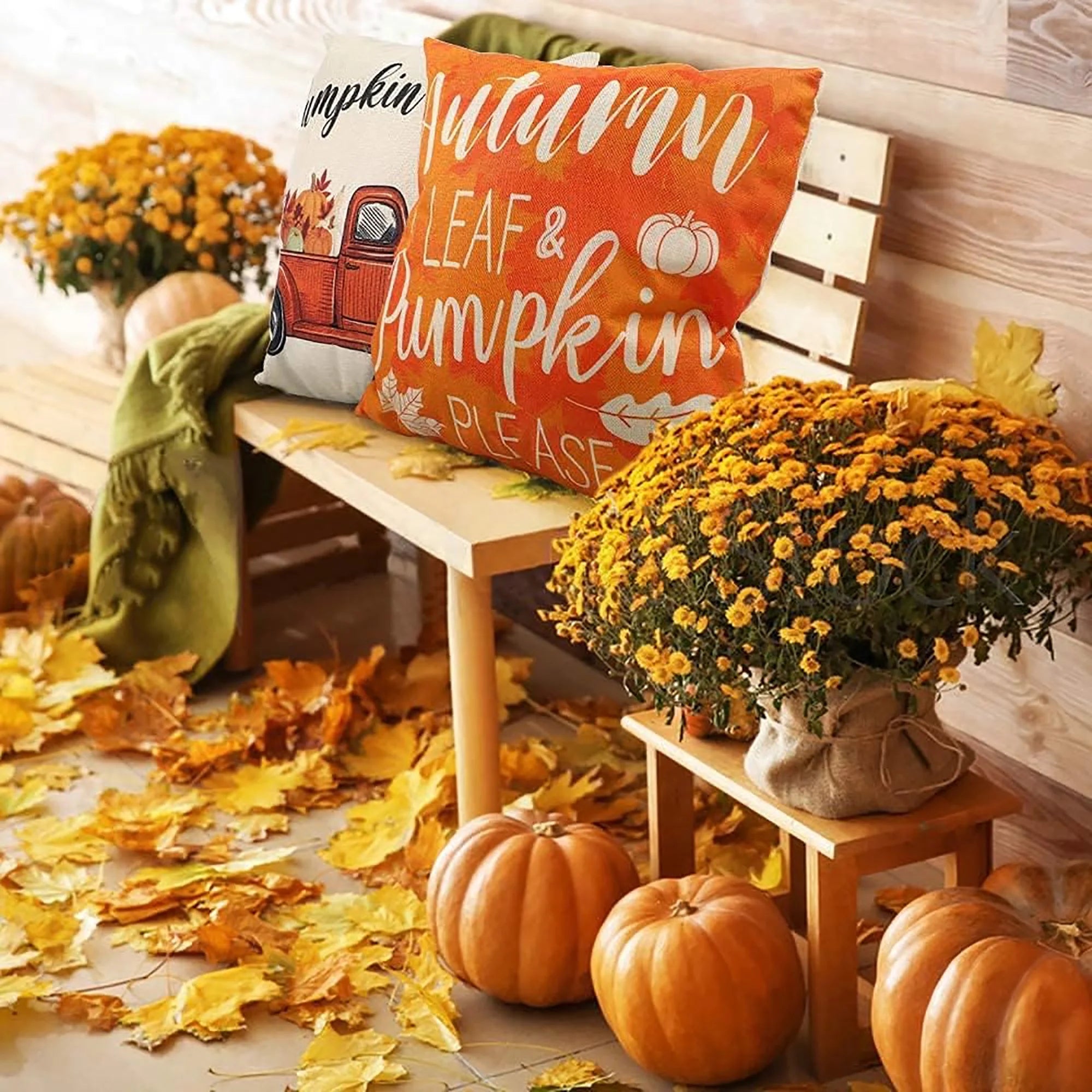 Thanksgiving Decor Fall Pillows Set of 4, 18 X 18 Inch Farmhouse Decorative Pillow Covers for Autumn, Throw Cushion Case for Couch Home Decor