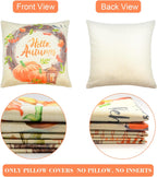 Thanksgiving Throw Pillow Covers - Pumpkin Pillow Covers, Fall Accent Pillows for Thanksgiving Decorations(18 X 18, 4 Designs, 4 Pack)