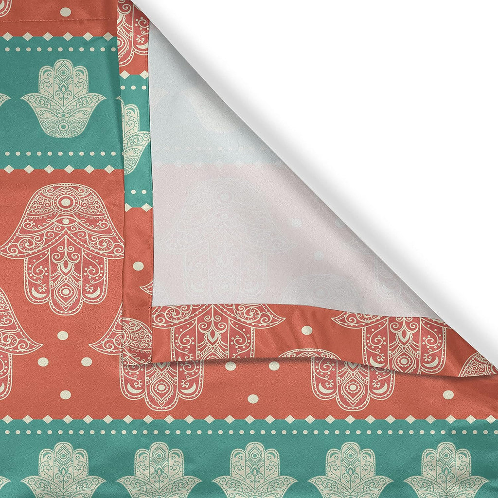 Hamsa Grommet Curtain, Bohemian Style Inspirational Boho Hamsa Hand Illustration Pattern Mandala Art, Decorative 2-Panel Window Drapes for Bedroom Living Room, 50" X 54", Coral Teal