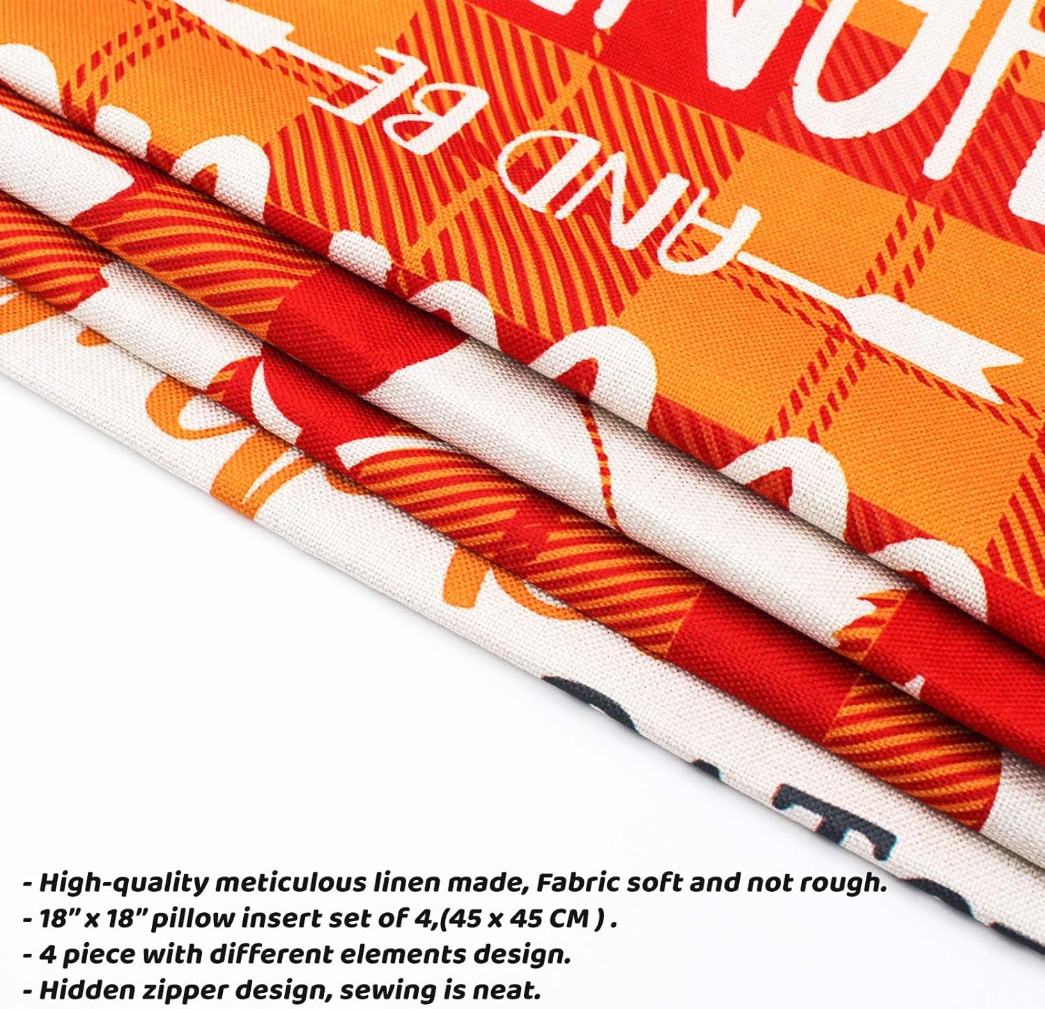 Fall Pillow Covers 18X18 Inch Thanksgiving Farmhouse Decorative Throw Pillow Insert Set of 4, Linen Fall Pillow Covers with Zipper, Maple Leaf, Pumpkin, Truck Design, Autumn Decor for Home