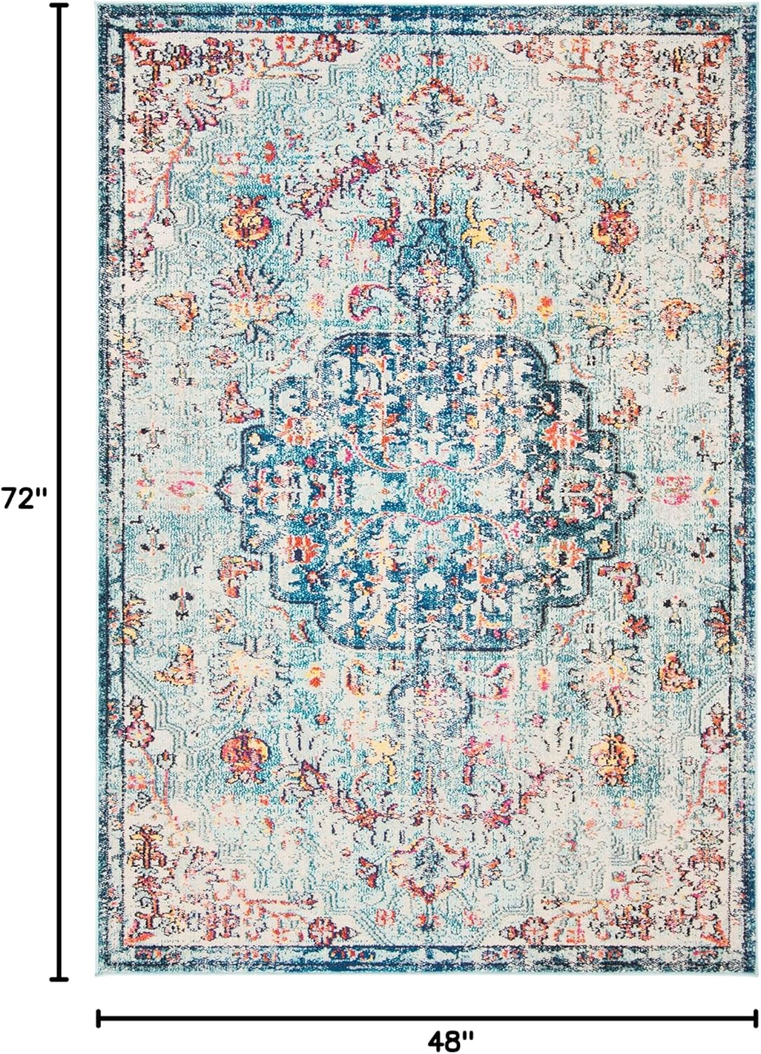 Madison Collection Accent Rug - 4' X 6', Navy & Light Blue, Medallion Distressed Design, Non-Shedding & Easy Care, Ideal for High Traffic Areas in Entryway, Living Room, Bedroom (MAD447K)