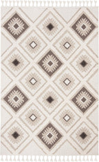 Moroccan Tassel Shag Collection Accent Rug - 3' X 5', Ivory & Brown, Boho Design, Non-Shedding & Easy Care, 2-Inch Thick Ideal for High Traffic Areas in Foyer, Living Room, Bedroom (MTS601A)