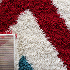 Kids Shag Collection Runner Rug - 2'3" X 7', Ivory & Red, Chevron Design, Non-Shedding & Easy Care, 2-Inch Thick Ideal for High Traffic Areas in Living Room, Bedroom (SGK564B)