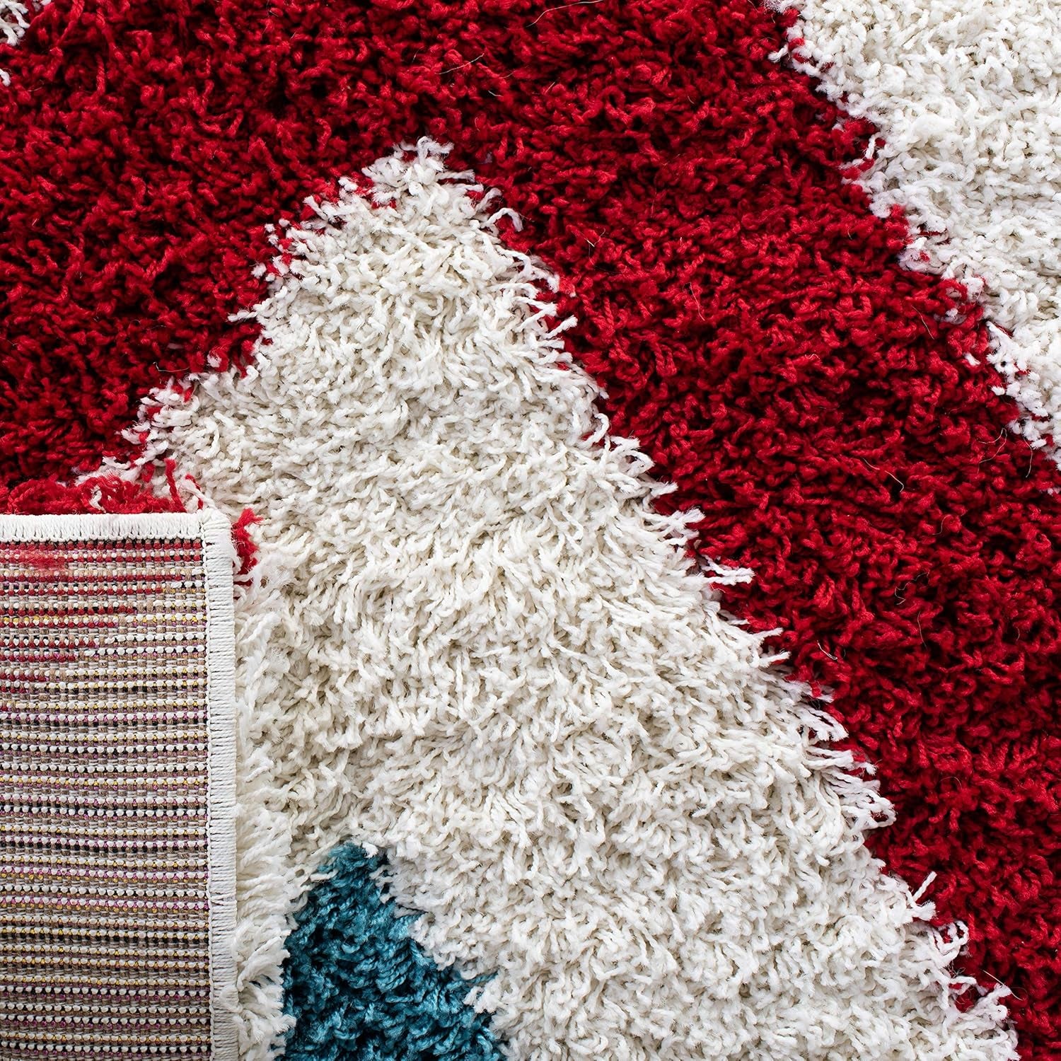 Kids Shag Collection Runner Rug - 2'3" X 7', Ivory & Red, Chevron Design, Non-Shedding & Easy Care, 2-Inch Thick Ideal for High Traffic Areas in Living Room, Bedroom (SGK564B)