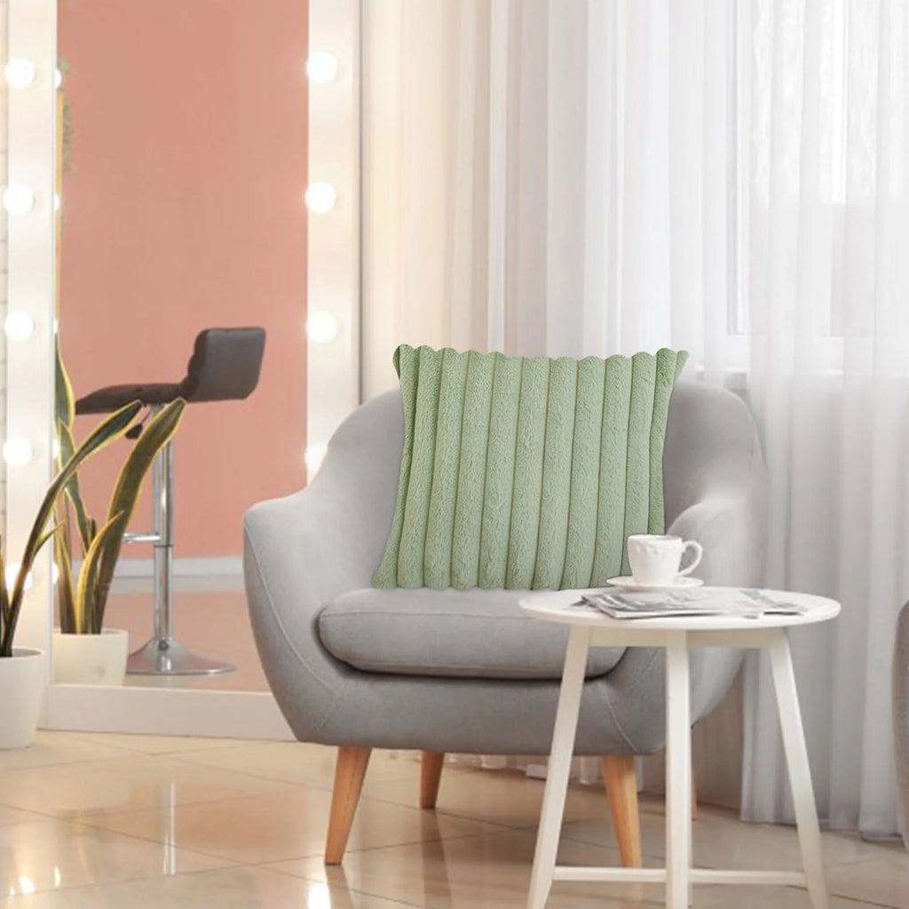 Corduroy Throw Pillows for Couch 18" X 18" Soft Plush Striped Square Pillow Indoor Decor Pillows for Sofa Couch Living Room Decoration, Throw Pillows under 10$, 1 Pack, Cream White