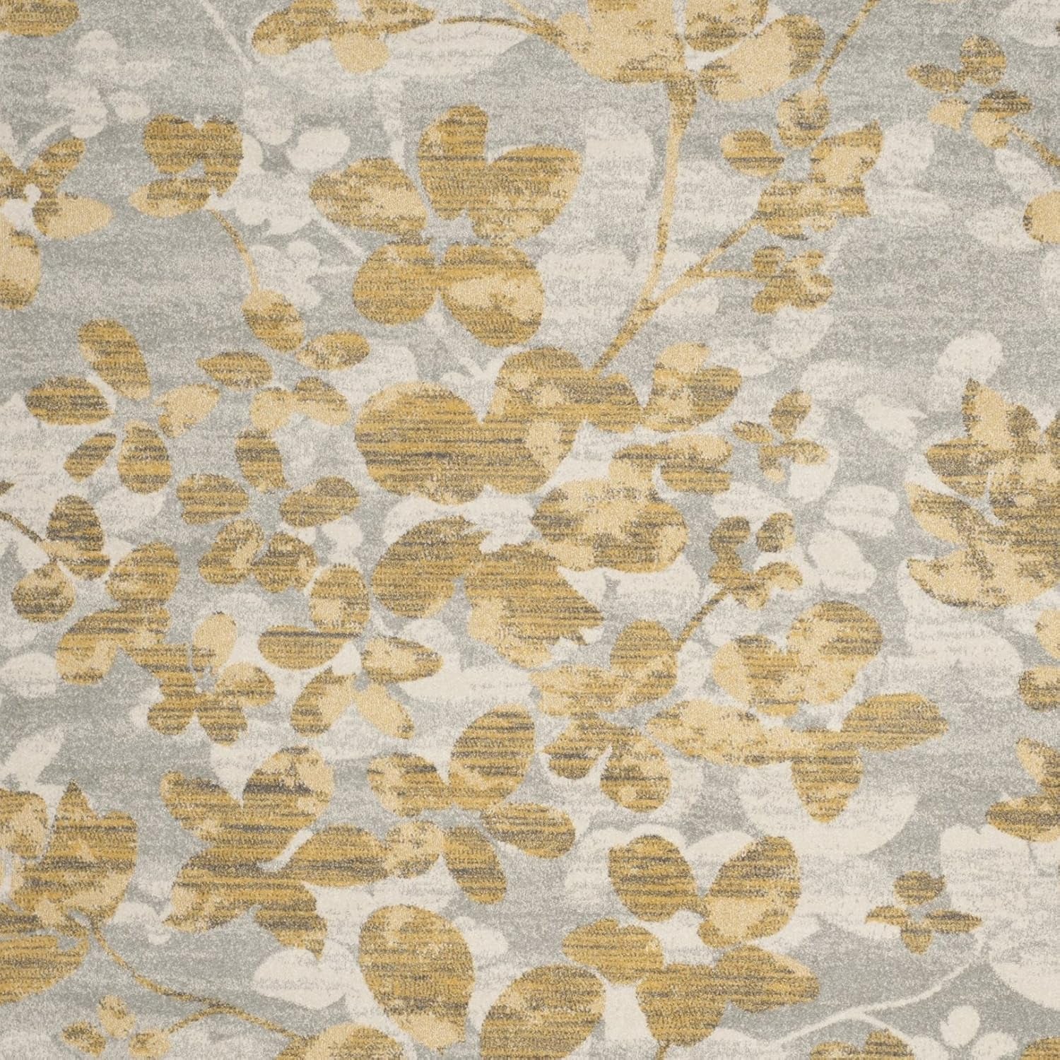 Evoke Collection 3' X 5' Grey / Gold EVK236P Floral Non-Shedding Living Room Bedroom Accent Rug