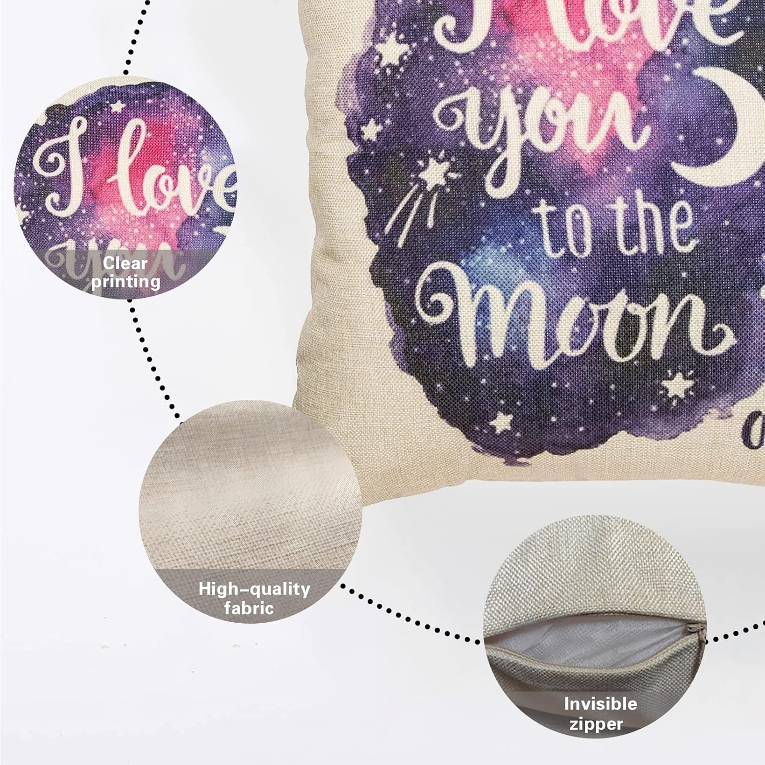 Cotton Linen Home Decorative Throw Pillow Cover 18" X 18", Galaxy Star Cushion Case for Sofa Couch Watercolor I Love You to the Moon and Back Lover Gift Decor Valentine’S Day Decoration