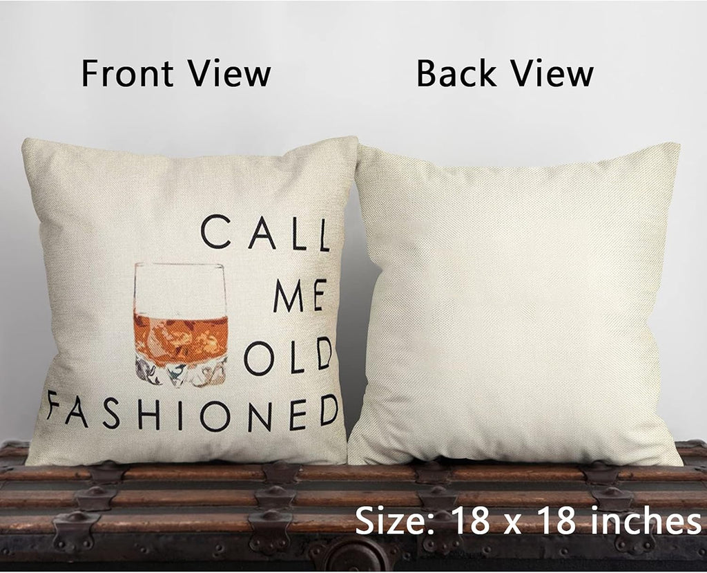 Funny Quote Saying Call Me Old Fashioned Throw Pillow Cover Red Christmas Sign Winter Holiday Decor Cushion Case Decorative for Sofa Couch 18" X 18" Inch Cotton Linen