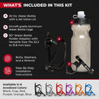 Bike Water Bottle Holder Combo - 20 Oz Squeeze Bottle & Bicycle Mount Cage Rack, No Screws Needed, Durable Alloy - Fits All Handlebar Bikes & MTB Mountain Road - for Adults, Kids (Black)