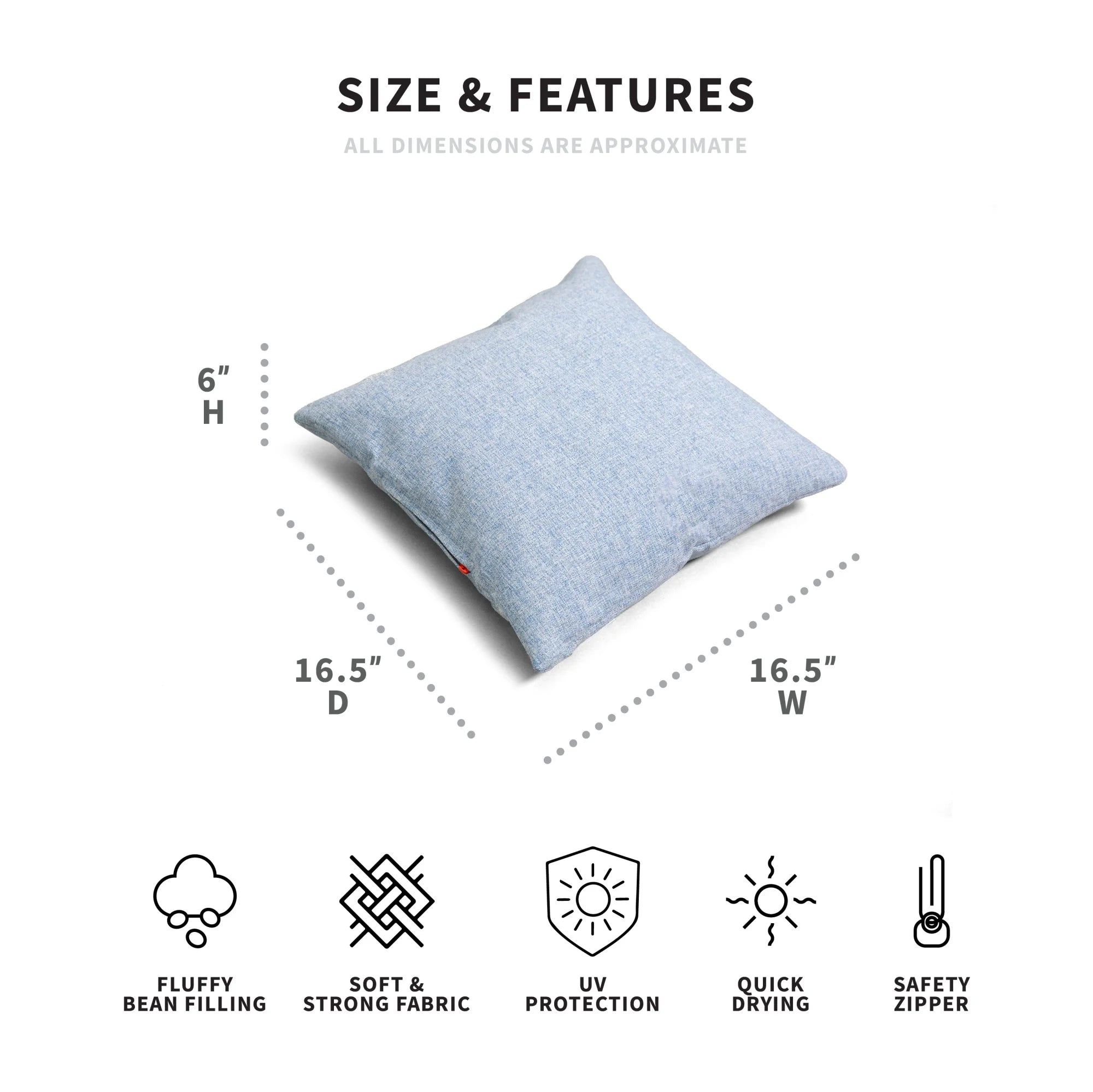 Square Pillow Weatherproof Bean Bag Decor, Maya Blue Intertwist, Weather Resistant Uv-Protected Fabric, 16 Inches