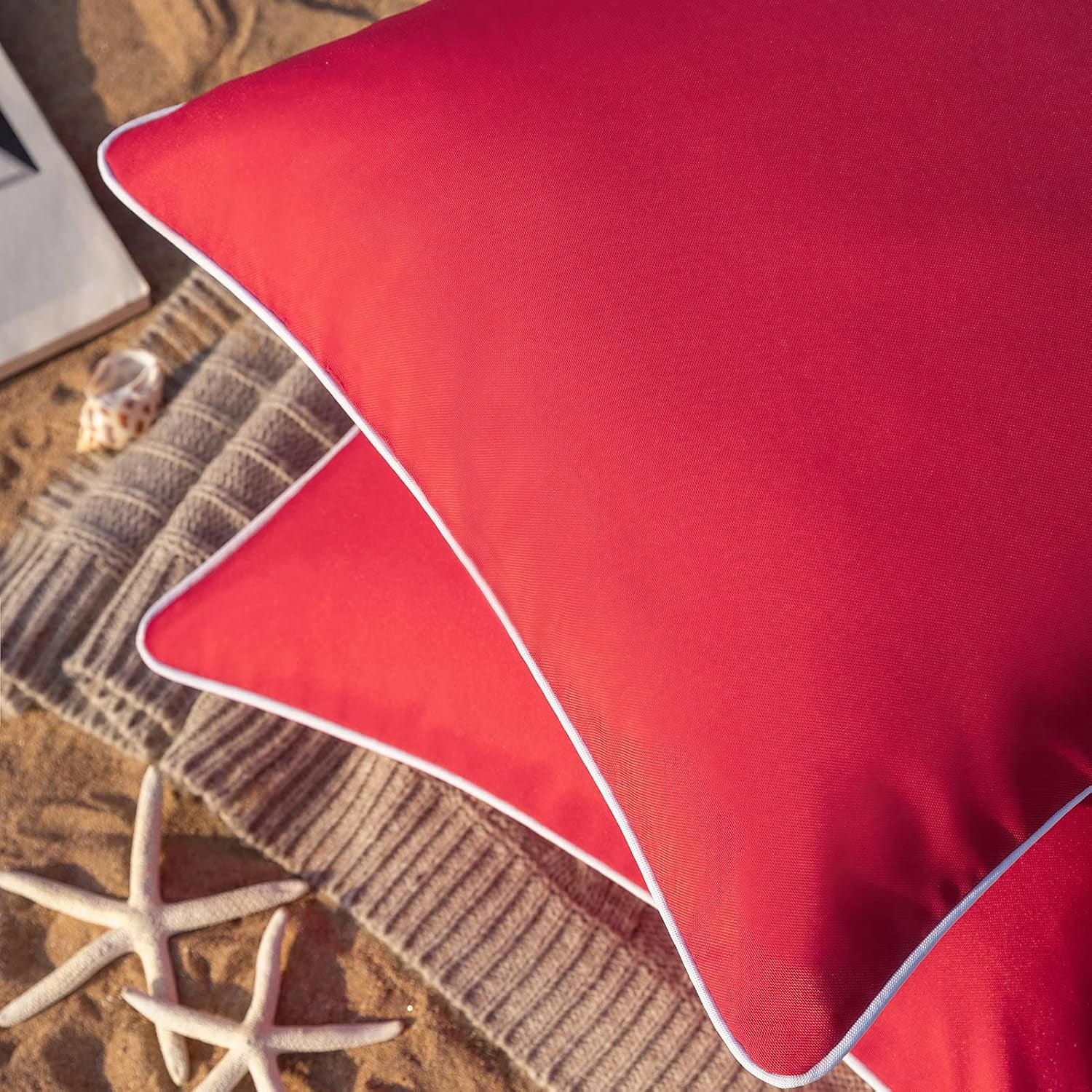 Pack of 2 Outdoor Waterproof Solid Throw Decorative Pillow Cover Decorative Square Outdoor Pillows Cushion Case Patio Pillows for Couch Tent Sunbrella (18''X18'',Red)