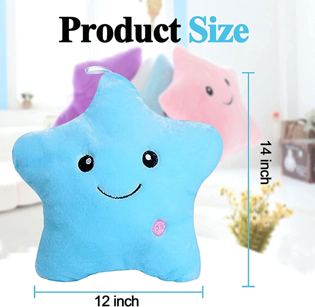 Cute LED Night Light up Throw Pillow Inserts Star Stuffed Animals Plush Toys for Kids Children’S Day Gift Son Daughter Girls Boys,Decorative Blue Throw Pillows for Couch,Sofa,Bed,Room,Office