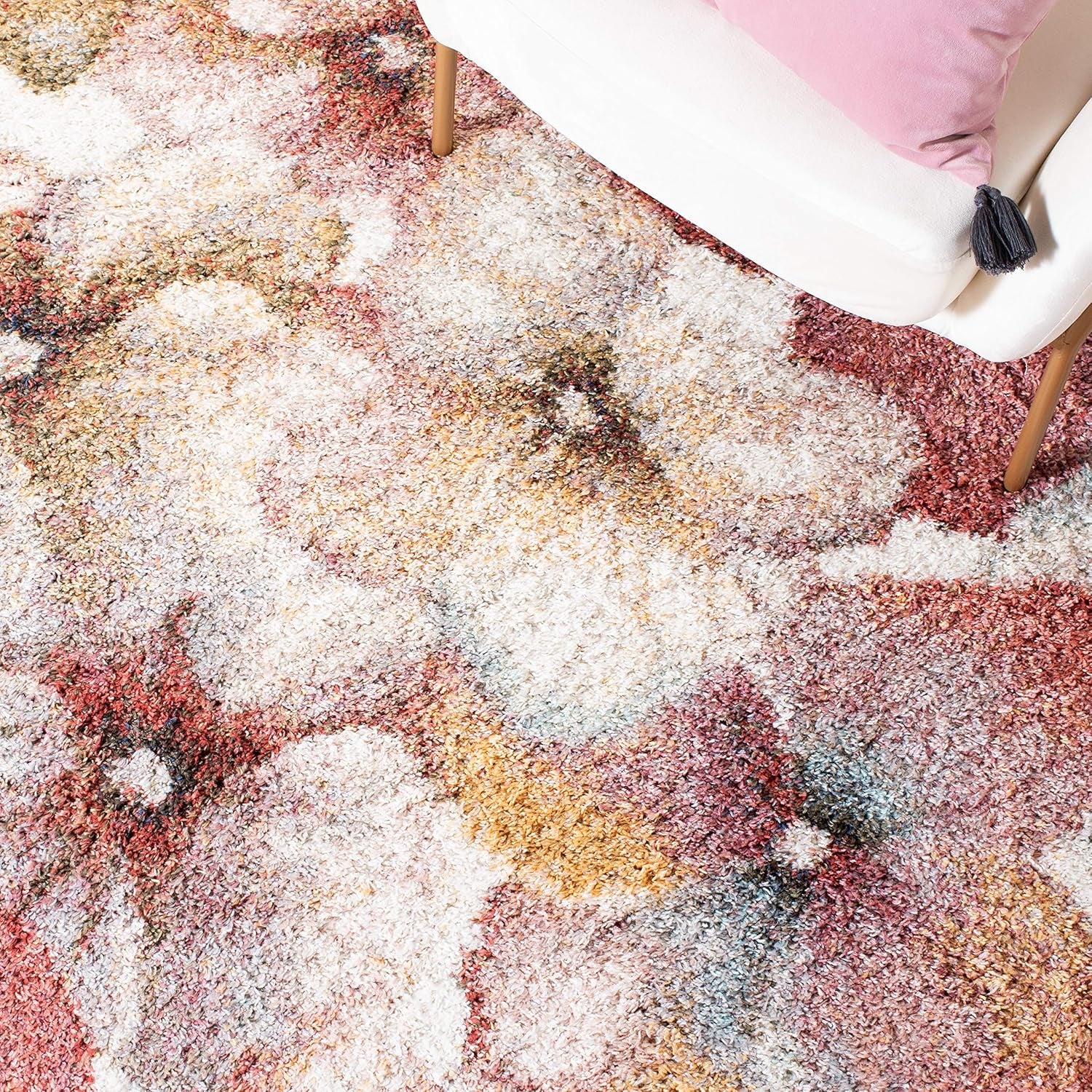 Calista Shag Collection Area Rug - 5'5" X 7'7", Ivory & Rust, Floral Design, Non-Shedding & Easy Care, 1-Inch Thick Ideal for High Traffic Areas in Living Room, Bedroom (CAL152A)