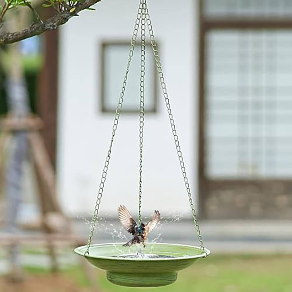 30In H 12.4In W Black Metal Solar Bird Bath Fountain with Bubbler for Outdoor Garden Patio Decor Hanging Bird Bath Bowl