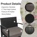 3 PCS Patio Rattan Conversation Chairs Set, Outdoor Patio Furniture Balcony Furniture Set, Wicker Patio Bistro Set for Garden Porch Balcony Yard, Brown