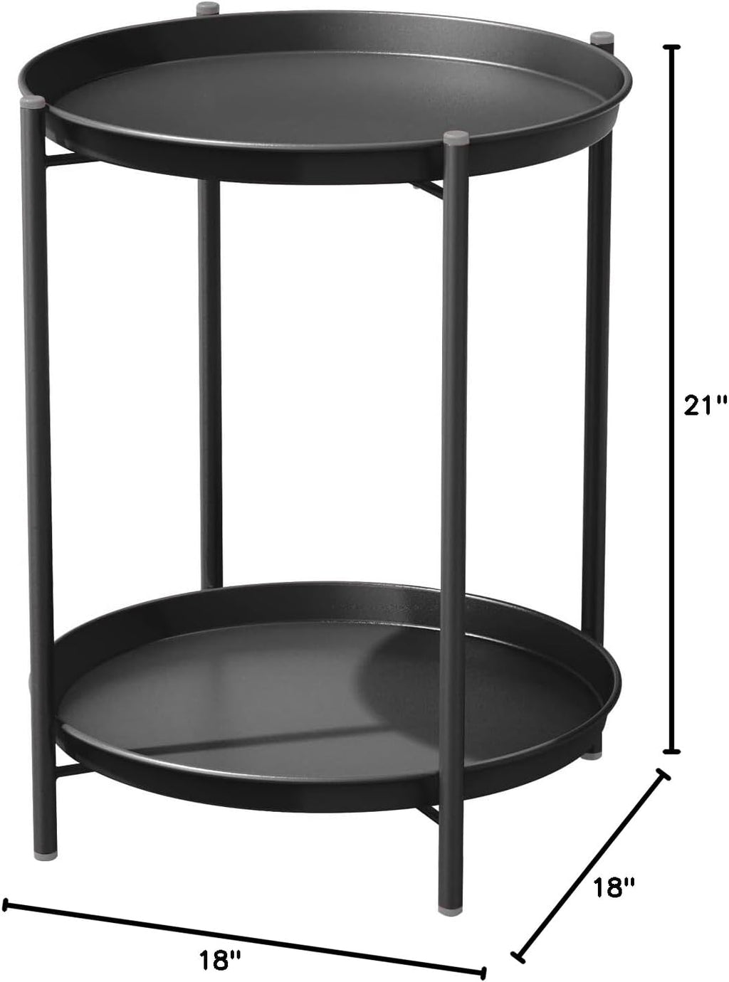 Outdoor Side Table, 2-Tier Metal round End Table, Black