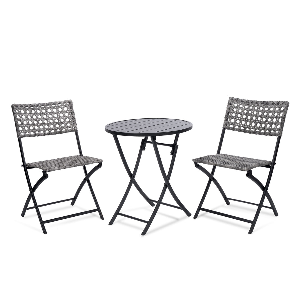 3 Piece Folding Outdoor Patio Bistro Set, Wicker Patio Furniture Sets with Table and Chairs for Garden, Backyard, Porch, Patio - Patio Conversation Set