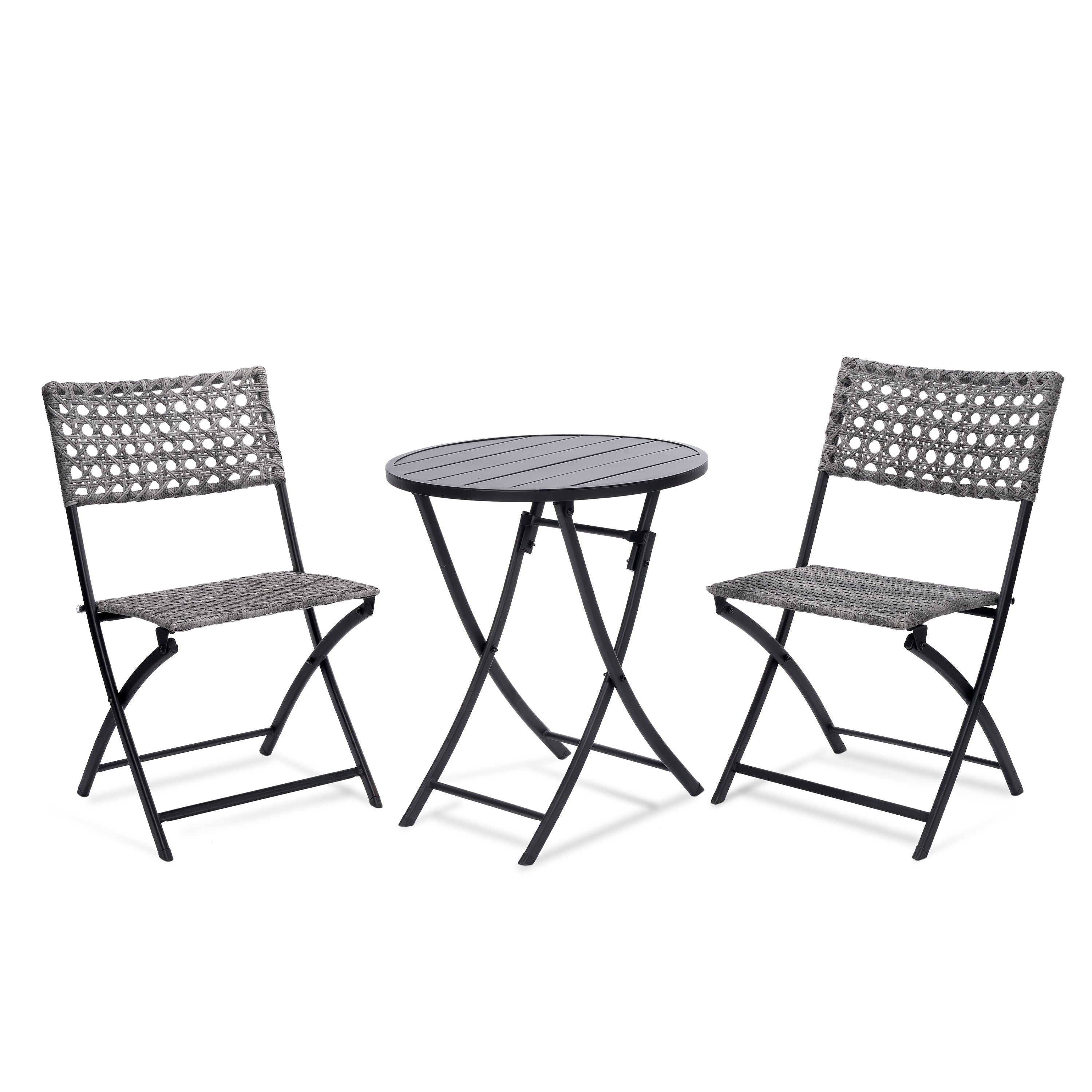 3 Piece Folding Outdoor Patio Bistro Set, Wicker Patio Furniture Sets with Table and Chairs for Garden, Backyard, Porch, Patio - Patio Conversation Set