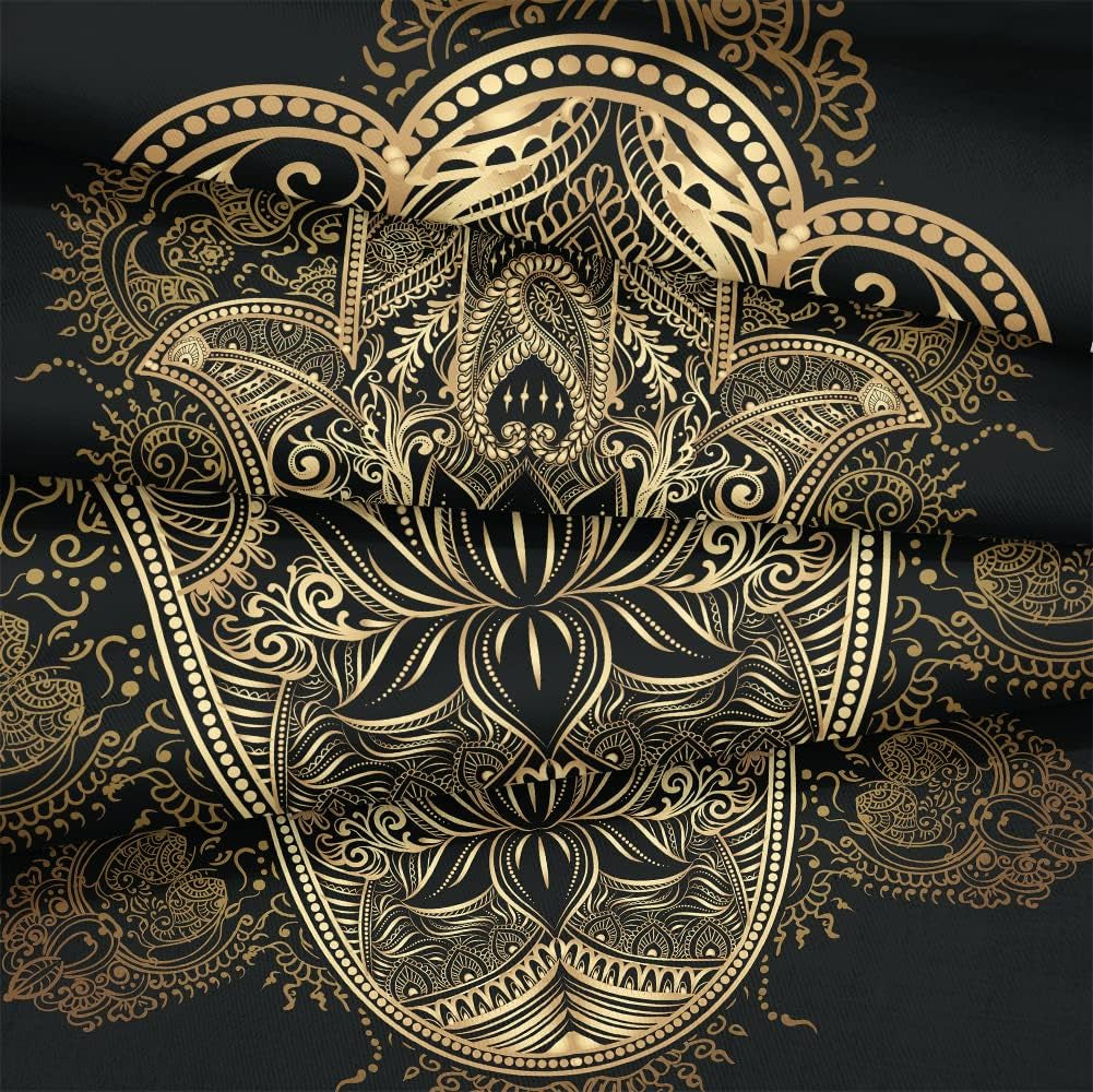 Boho King Comforter Set Black and Gold Comforter Hamsa Hand of Fatima Bohemian Floral Printed Hippie Bedding Sets 1 Comforter 2 Pillowcases(King, Hamsa Hand)
