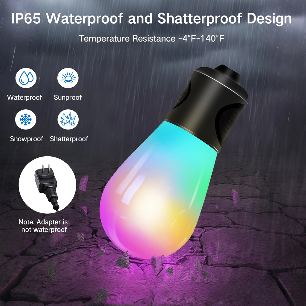 Outdoor String Lights, 45FT Smart RGBIC Patio Lights with 12 Bulbs for Christmas Halloween Decorations, Wifi Patio Lights with Remote & App Control, LED Lights for Outdoor Lighting & Backyard