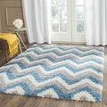 Kids Shag Collection Area Rug - 5'3" X 7'6", Ivory & Blue, Chevron Design, Non-Shedding & Easy Care, 2-Inch Thick Ideal for High Traffic Areas in Living Room, Bedroom (SGK568C)