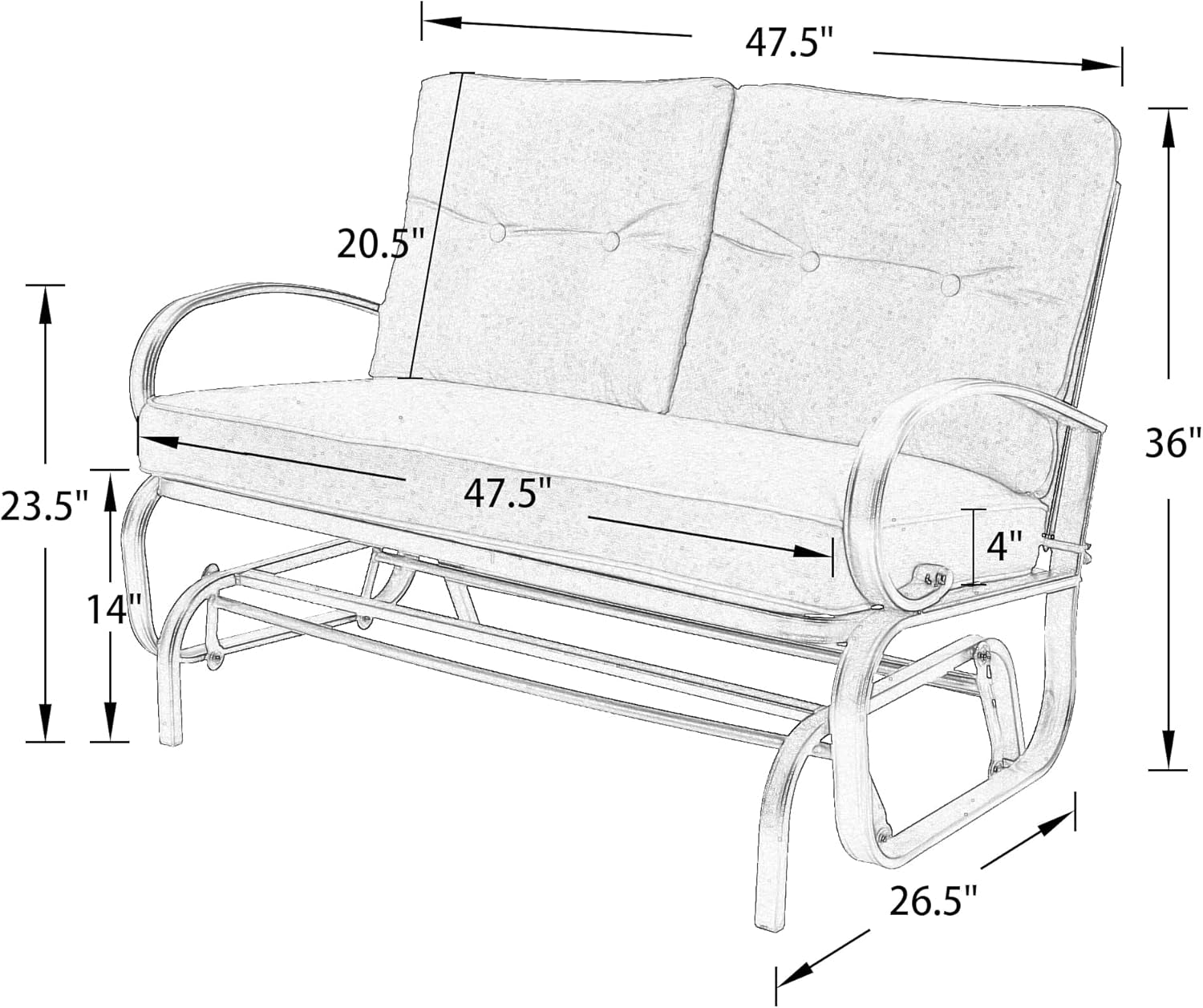 Outdoor Patio Glider Bench Loveseat - Cushioned 2 Person Rocking Seating Swing Chair for Patio, Navy