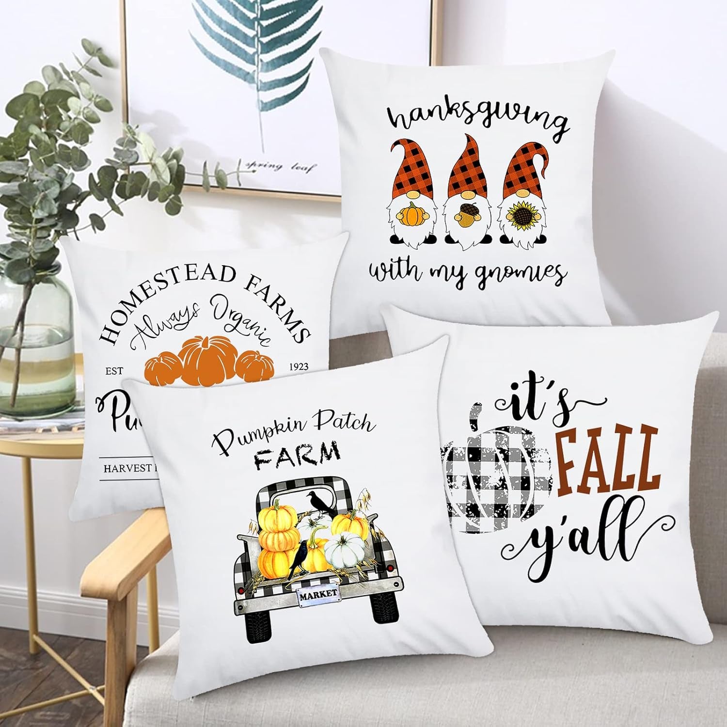 Fall Decor Pillow Covers 18X18 Set Pumpkin Throw Pillowcase for Home Outdoor Fall Pillows Decorative Throw Pillows Farmhouse Thanksgiving Autumn Halloween Cushion Case for Couch