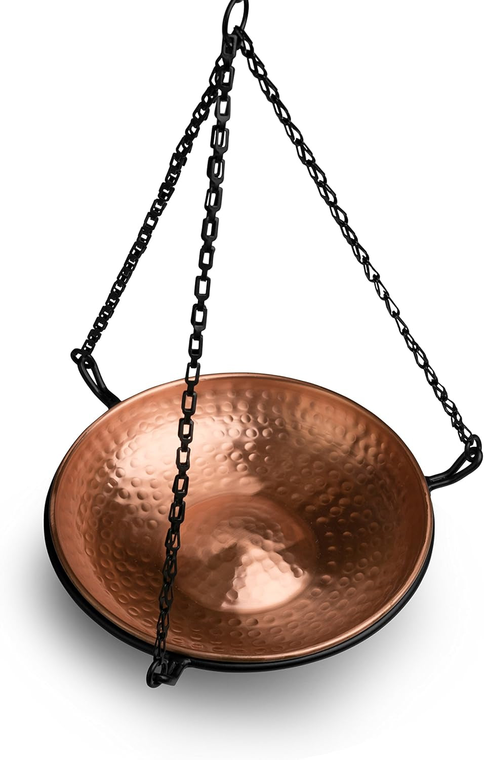 Pure Copper Hand Hammered Hanging Bird Bath and Feeder W/ Iron Chain, 17-Inch Detachable Iron Chain Outdoor Birdbath and Birdfeeder for Garden Backyard Patio & Deck, Bird Water Feeder