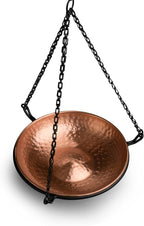 Pure Copper Hand Hammered Hanging Bird Bath and Feeder W/ Iron Chain, 17-Inch Detachable Iron Chain Outdoor Birdbath and Birdfeeder for Garden Backyard Patio & Deck, Bird Water Feeder