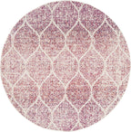 Madison Collection Area Rug - 5'3" Round, Cream & Fuchsia, Glam Ogee Trellis Distressed Design, Non-Shedding & Easy Care, Ideal for High Traffic Areas in Living Room, Bedroom (MAD604R)