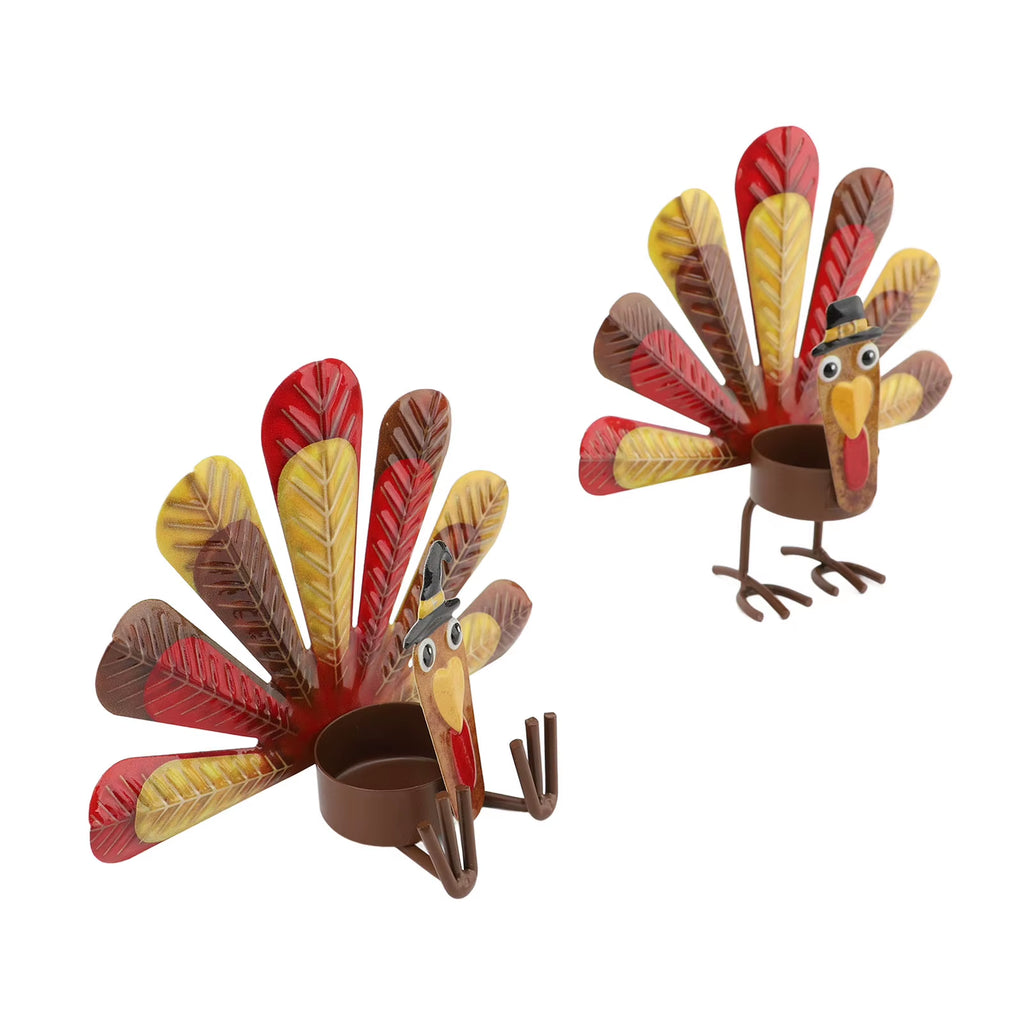 2Pcs Thanksgiving Turkey Candle Holder Cute Look Versatile Alloy Table Turkey Candle Holder Decoration for Home Party