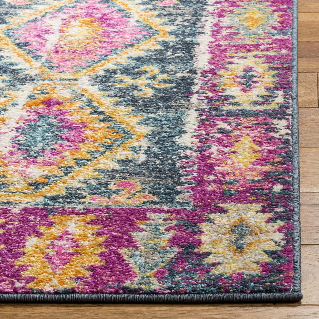 Area Rug 8X10 - Madison Collection - Large - Fuchsia & Blue, Boho Chic Distressed Design, Non-Shedding & Easy Cleaning, Ideal for Living Room, Bedroom, Office, Dining Space (MAD129F)