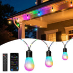 Outdoor String Lights, 45FT Smart RGBIC Patio Lights with 12 Bulbs for Christmas Halloween Decorations, Wifi Patio Lights with Remote & App Control, LED Lights for Outdoor Lighting & Backyard