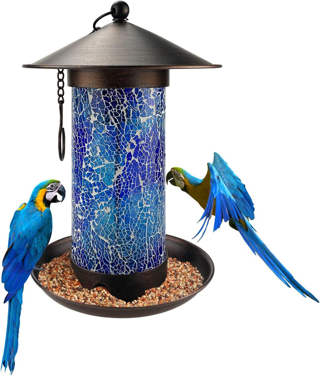 Solar Bird Feeders for Outdoors Hanging Unique Retro Hanging Bird Feeder as Garden Yard Decoration, Waterproof Bird Feeder for outside Wild Birds (Blue)