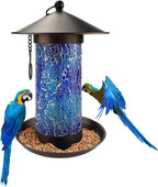 Solar Bird Feeders for Outdoors Hanging Unique Retro Hanging Bird Feeder as Garden Yard Decoration, Waterproof Bird Feeder for outside Wild Birds (Blue)
